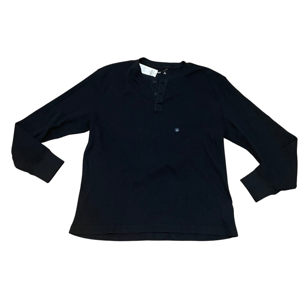 Hollister Men's XL Black Waffle Knit Long Sleeve Layering Grunge Henley Top NWT